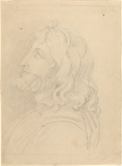 Buste van een bebaarde man die omhoog kijkt door John Flaxman