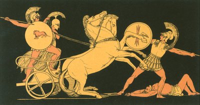 Diomed werpt zijn speer tegen Ares door John Flaxman