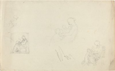 Vier studies van een zittende vrouw met kinderen aan haar voeten (schetsen voor het monument voor Lady FitzHarris?) door John Flaxman