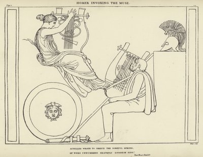 Homerus roept de Muze aan door John Flaxman