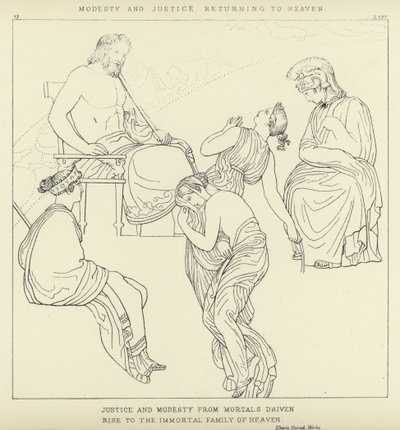 Bescheidenheid en Rechtvaardigheid keren terug naar de Hemel door John Flaxman