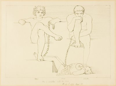 Othus en Ephialtes houden Ares gevangen door John Flaxman