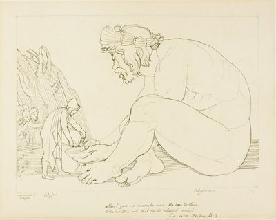 Polyphemus smeekt Odysseus om meer wijn door John Flaxman