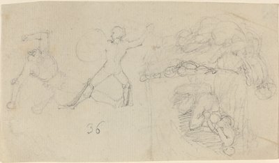 Blad met schetsen, waaronder twee krijgers die vechten door John Flaxman