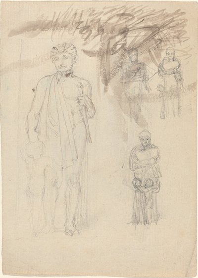 Blad met Studies, inclusief Krijger met Kind (recto en verso) door John Flaxman