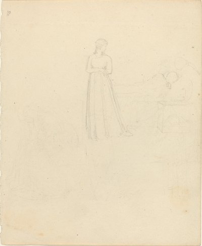 Staande Vrouwelijke Figuur die naar Liggende en Zittende Figuren Kijkt door John Flaxman