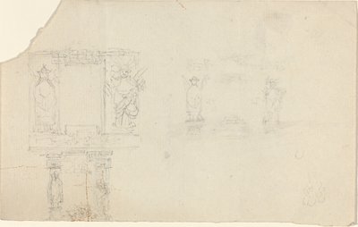 Structuur met Figuren in Aziatische Kleding (Illustratie voor "De Kist"?) door John Flaxman