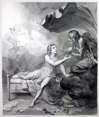 Thomas Chatterton ontvangt een kom gif van Wanhoop door John Flaxman