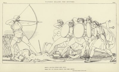 Ulysses doodt de vrijers door John Flaxman