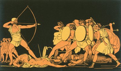 Odysseus doodt de vrijers door John Flaxman
