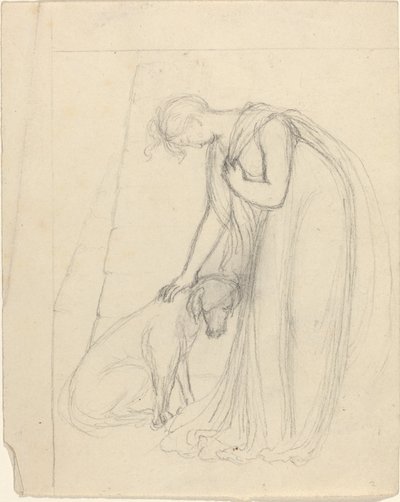 Vrouw die een Hond Aait door John Flaxman