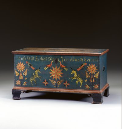 Versierde lift-top kist gemaakt voor Jacob Ober, Rapho Township, Lancaster County, Pennsylvania, VS, 1794 door John Flory