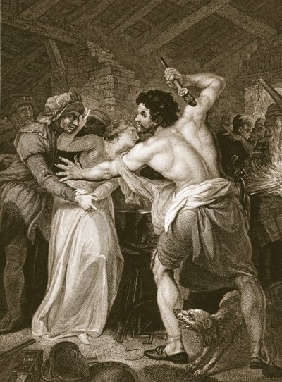 De belastinginner vermoord door Wat Tyler, gegraveerd door J. Hall, illustratie uit 