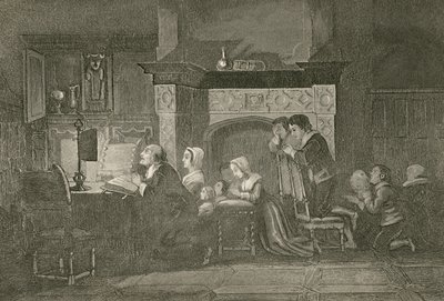 De kruidenier en zijn familie bij het gebed door John Franklin