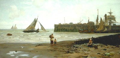 Laag tij, haven van Whitstable door John Fraser
