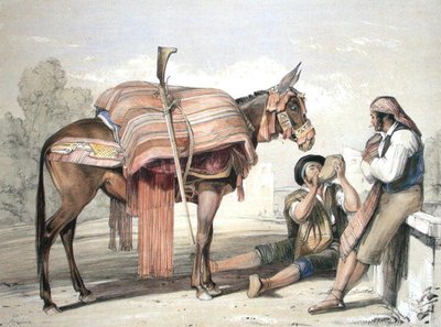 Rondtrekkende boeren met een muilezel, Andalusië door John Frederick (after) Lewis