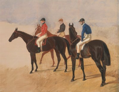 Steeplechase cracks: Allen McDonough op Brunette, Tom Oliver op Discount, en Jem Mason op Lottery door John Frederick Herring