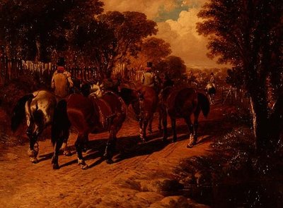 Koetspaarden en stalknechten op een pad door John Frederick Herring Jnr