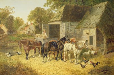 Paarden in Harnas door John Frederick Herring Junior