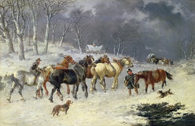 Paarden in de sneeuw door John Frederick Herring Junior