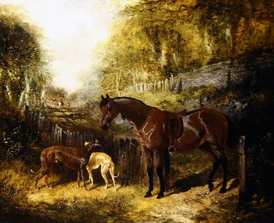 Pony en windhonden in een landschap door John Frederick Herring Jnr