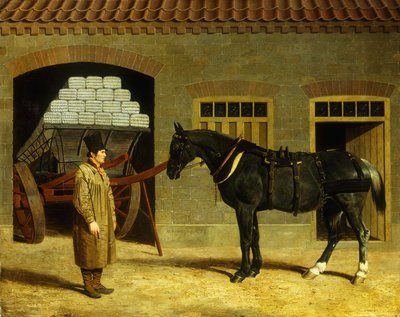 Een trekpaard en voerman buiten een stal, 1827 door John Frederick Herring Senior