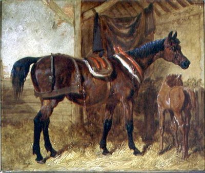 Een Oude Merrie en Veulen in een Stal door John Frederick Herring Senior
