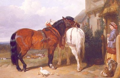 Paarden bij een Cottage Deur door John Frederick Herring Senior