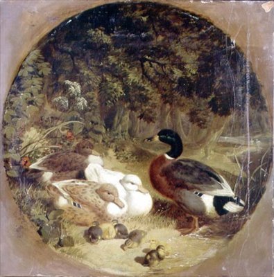 Eenden en eendjes in een bebost rivierlandschap door John Frederick Herring Senior