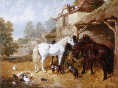 Paarden in een Boerderij door John Frederick Herring Senior