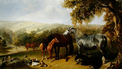 Merries en veulens in een landschap door John Frederick Herring Senior