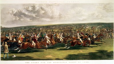 De Start van de Gedenkwaardige Derby van 1844, gegraveerd door Charles Hunt door John Frederick Herring Senior