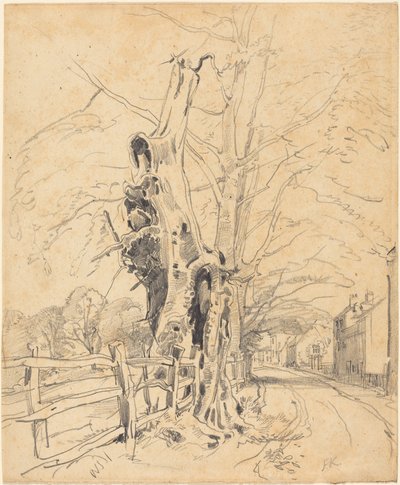 Bomen bij een houten hek door John Frederick Kensett