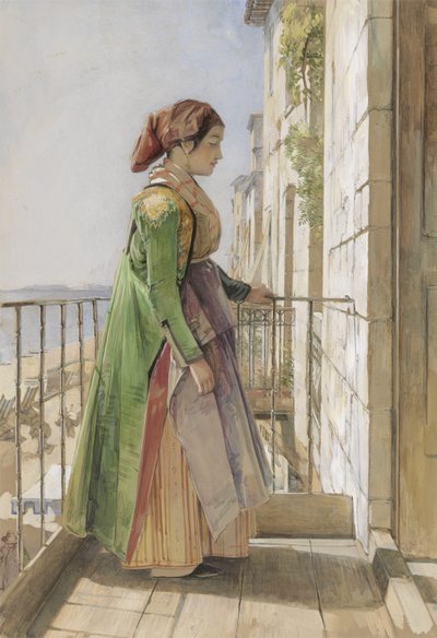Een Grieks Meisje op een Balkon door John Frederick Lewis