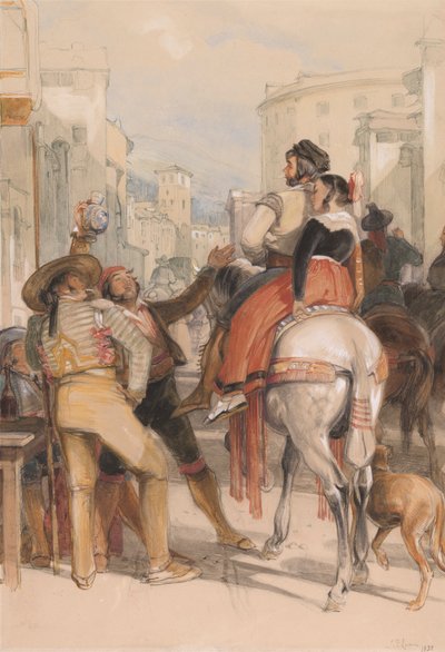 Een Straatscène in Granada op de Dag van het Stierengevecht door John Frederick Lewis