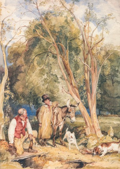 Jachtopziener en Jongen die een Konijn Vangen door John Frederick Lewis