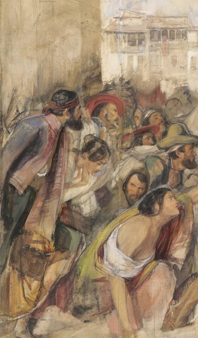 Studie voor de proclamatie van Don Carlos, ca. 1834-28 door John Frederick Lewis