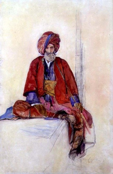 Studie van een zittende Turk die een lange pijp rookt, c.1841 door John Frederick Lewis