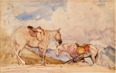 Twee paarden door John Frederick Lewis