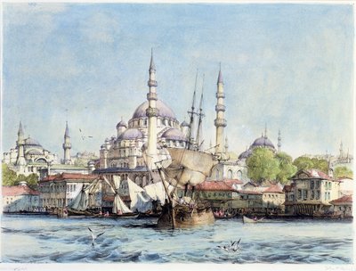 Yeni Jami en St. Sophia vanaf de Gouden Hoorn, plaat 9 uit 