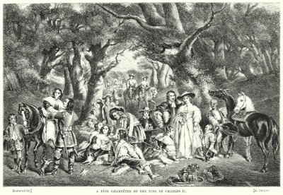 Een feest in de tijd van Karel II (gravure) door John Frederick Tayler