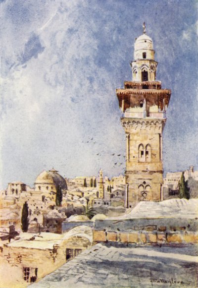Een minaret in de noordwestelijke hoek van het Tempelgebied door John Fulleylove