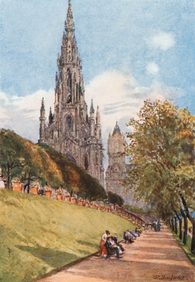 Monument van Sir Walter Scott vanaf de East Princes Street Gardens door John Fulleylove