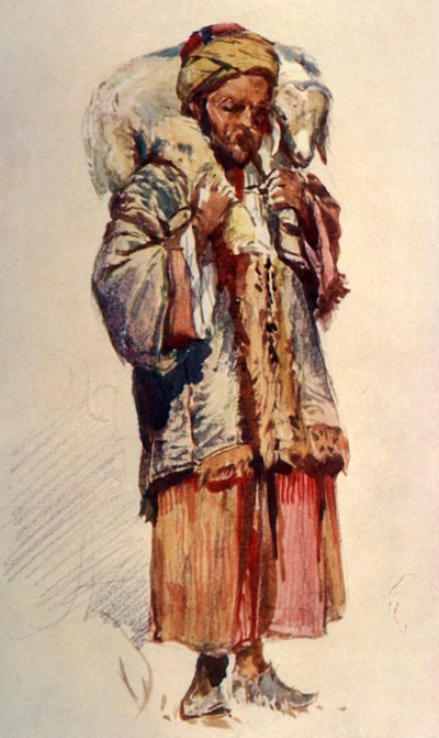 Syrische herder Abu Mustapha draagt een lam op zijn schouders, 1902 door John Fulleylove