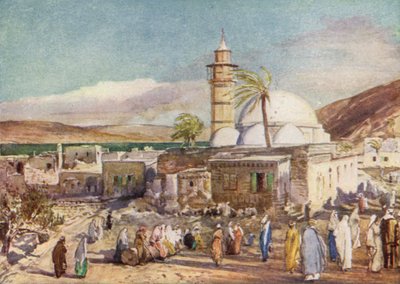 De moskee in Tiberias en het Meer van Galilea door John Fulleylove