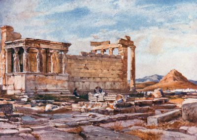 De zuidkant van het Erechtheion, met de fundamenten van de vroegere tempel van Athena Polias door John Fulleylove