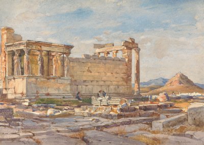 De zuidkant van het Erectheum, met de fundering van de vroegere tempel van Athena Polias door John Fulleylove