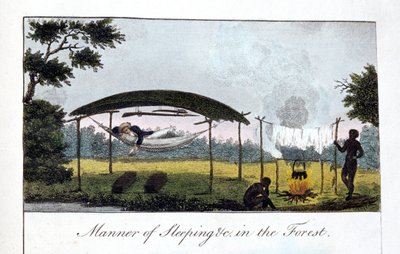 Manier van slapen in het bos, 1813 door John Gabriel Stedman