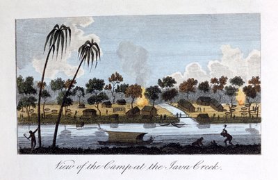 Uitzicht op het Kamp bij de Java Creek, 1813 door John Gabriel Stedman