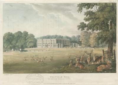 Trentham Hall: gekleurde lithografie, nd [ca. 1824] door John Gendall